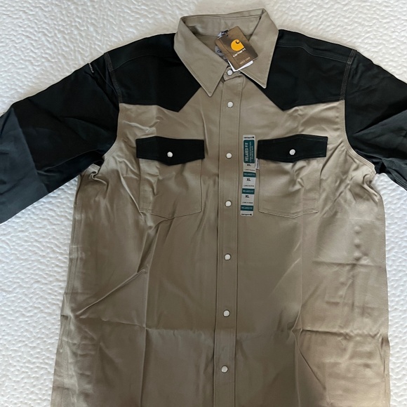 Carhartt Men's Ironwood Pearl Snap Twill Heavyweight Work Shirt S123 KMS SZ XL - Picture 3 of 6